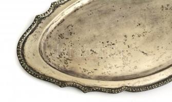 Ezüst (Ag) virág motívumos tálca, jelzettt, kopásokkal, 21,5x41 cm, nettó: 441 g