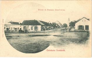 1901 Tenke, Tinca; Fő tér, Ferenc József utca, Lévy Dávid üzlete és saját kiadása, vasraktár / main square, street, shops