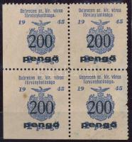 1945 Debrecen 200P városi illetékbélyeg négyestömb