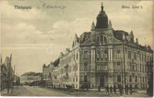 1923 Temesvár, Timisoara; Bulev. Carol I / utca, Béga szabályozási palota. Galambos kiadása / street view, Timis-Bega river regulation palace