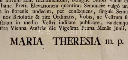 1776 Mária Terézia pátense a magyarországi arany bányászatról. Nagy méretű oklevél / Maria Theresia ...