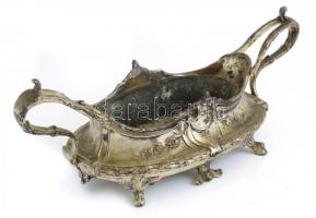 Ezüstözött talpas fém kínáló, kopásnyomokkal, kissé sérült fém betéttel, h. 39 cm, m: 14 cm