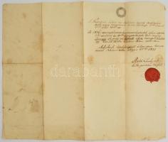1851 Nádudvar anyakönyvi kivonat 15kr szignettával, viaszpecséttel