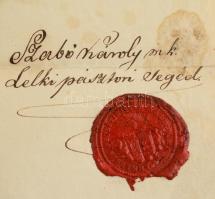 1851 Nádudvar anyakönyvi kivonat 15kr szignettával, viaszpecséttel