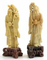 Kínai zsírkő figura pár, apró kopásnyomokkal, h: 17 cm