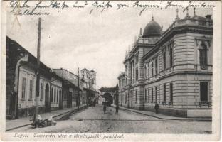 1917 Lugos, Lugoj; Temesvári utca, Törvényszéki palota. Auspitz Adolf kiadása / street view, court (EB)