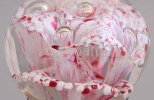 Színes régi üvegnehezék réz talpon, m: 15,5 cm