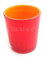 Retró piros, belül narancssárga üveg pohár, anyagában színezett, apró karcolásokkal, 9x8 cm