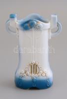 Szecessziós stílusú porcelán váza, részben kézzel festett, jelzés nélkül, máz hibával, kopott, m: 13 cm