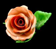 Herendi porcelán rózsa, kézzel festett, jelzett, lepattanással, 8×6 cm