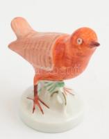 Narancs színű porcelán madár figura, jelzés nélkül, apró kopásnyomokkal, m: 9 cm