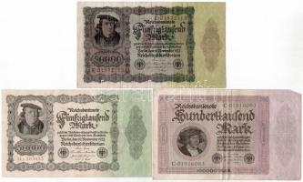 Németország / Weimari Köztársaság 1922. 50.000M alapnyomat nélkül + 50.000M alapnyomattal + 1923. 100.000M T:III Germany / Weimar Republic 1922. 50.000 Mark without underprint + 50.000 Mark with underprint + 1923. 100.000 Mark C:F