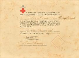 1931 Vöröskeresztes kitüntető oklevél 30x22 cm Üvegezett keretben