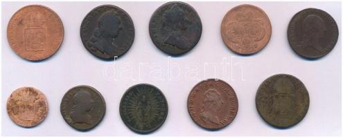 Vegyes magyar és osztrák és érme tétel 1760-1816 közötti időszakból 1/2kr és 1kr névértékekben T:veg...