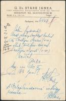 1946 Orvosi recept, Stark Janka tüdő szakorvos, belgyógyász, rend. int. főorvos, Bp. VIII., Baross u. 88, fejléces papíron, hajtásnyommal