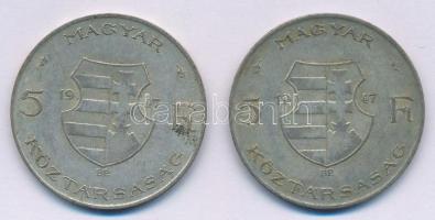 1947. 5Ft Ag "Kossuth" (2x) T:2-,3 patina
Adamo F8.1