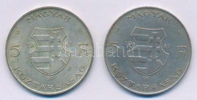 1947. 5Ft Ag "Kossuth" (2x) T:2-,3 patina
Adamo F8.1