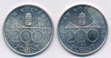 1993. 200Ft Ag "MNB" + 1994. 200Ft Ag "Deák" T:1-
Adamo F13, F13.1