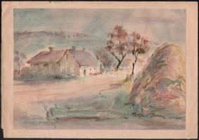 Szövényi-Lux Endre (?-), 2 db mű: Őszi táj és Tanya. Akvarell, papír, papírra kasírozva, egyik jelze...