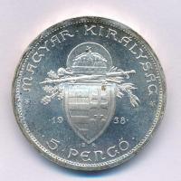 1938. 5P Ag "Szent István" T:1,1- kis patina Adamo P8.1