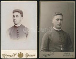 cca 1890-1900 2 db portré pécsi műtermekből, Zelesny Károly és Klapok A, ezelőtt Hamedli. Keményhátú vintage fotó, 10,5x6,5 cm
