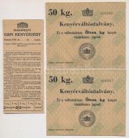 Budapest 1918. Budapesti Napi Kenyérjegy kitöltetlen + DN Kenyérváltóutalvány 50kg kenyér vásárlására (2x) T:II