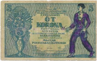 1919. 5K Osztrák-Magyar Bank... előlapján gúnyrajz T:IV ragasztott Adamo K8