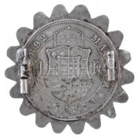 1892KB 1Ft Ag "Ferenc József / Fiume címer" jelvénnyé alakítva, tű letört T:3 Adamo M15