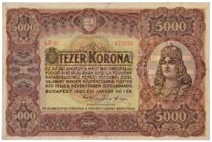 1920. 5000K Orell Füssli Zürich piros sorozat- és sorszám T:III szép papír Adamo K38