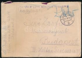 1918.III.7. Gerő András, a K.u.k 10 Kanonen Batterie  No. 16/s. 11 tüzér hadnagyának részben humoros...