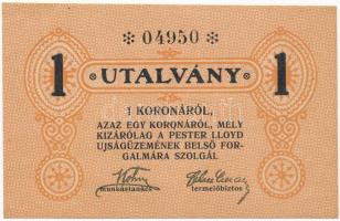 Budapest ~1920. 1K Pester Lloyd utalvány hátoldalon bélyegezve T:I Adamo BUC-212.1