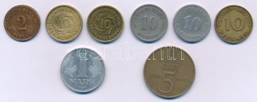 8db-os vegyes német fémpénz tétel, közte Német Birodalom, NDK, NSZK T:2-3 8pcs of various German coins, including German Empire, GDR, FRG C:XF-F