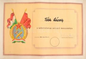 1954-1967 2 db szocialista oklevél, az egyiken Kiss Árpád (1918-1970) könnyűipari miniszter aláírásával.