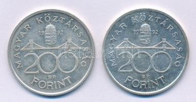 1992. 200Ft Ag "MNB" (2x) T:2 patina Adamo F13