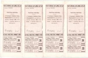 Szombathely 1926. "Vas Megyei Takarékpénztár" névre szóló részvény 50P-ról (4x) sorszámköv...