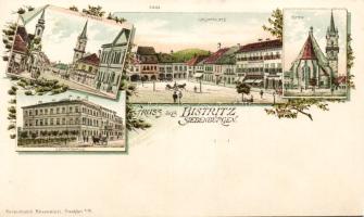 Beszterce sights, mainsquare, church litho