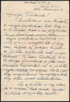 1940.III.3 Márk Lajos (1867-1942) festőművész kondoleáló levele New York Cityből Gerő Ödönné, Gerő Ödön (1863-1939) műkritikus özvegyének, amelyben saját megélhetési nehézségeiről is ír. Két kézzel írt oldal, Márk Lajos autográf aláírásával, eredeti borítékban.