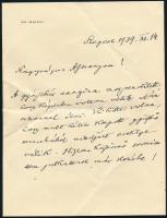 1939.XI.14 Lőw Immánuel (1854-1944) magyarországi zsidó hittudós, 1878-tól haláláig, 66 éven keresztül szegedi főrabbi kondoleáló levele Gerő Ödönné, Gerő Ödön (1863-1939) műkritikus özvegyének, amelyben említ egy (...) gyönyörű Perlmutter felolvasást (...), azaz feltehetően egy Perlmutter Izsák festőművésszel kapcsolatos rendezvényt és kiemeli Gerő Ödön Lőw Immánuel Károly öccséhez fűződő kapcsolatát: (...) oly közel s megértően állottak egymáshoz. Két és fél kézzel írt oldal fejléces papíron, Lőw Immánuel autográf aláírásával, eredeti, Lőw Immánuel nevével ellátott borítékban. / Immanuel Löw, rabbi of Szeged in Hungary, autograph signature on a letter to the widow of famous Hungarian journalist of Jewish Origin Ödön Gerő, in original envelope.