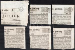 6 osztrák újságszignetta kivágás 1834-1840