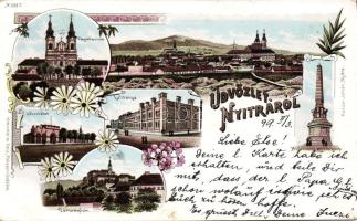 Nyitra town view, church, school, camping litho