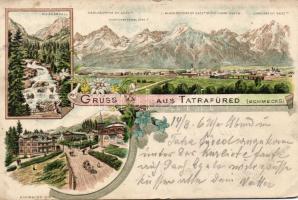 Tátrafüred town view, waterfall litho