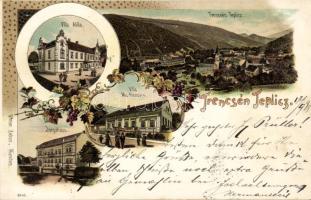 Trencsén Teplicz townview and countryhouses litho