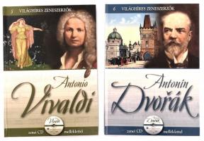 Világhíres zeneszerzők sorozat két kötete (5.,6.):  Antonio Vivaldi; Antonín Dvorák. Bp., 2011, Kossuth. CD-rom mellékletekkel. Kiadói kartonált papírkötés.