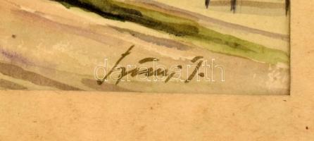 Szőnyi I. jelzéssel: Utcán. Akvarell, papír. Üvegezett fa keretben. 20,5x30 cm