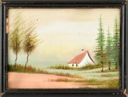 Jelzés nélkül: Erdőszéli házikó. Tempera, papír. Üvegezett, sérült fa keretben. 18x24,5 cm