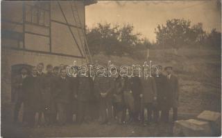 1923 Sopron, Brennbergbánya, leventék és diákok az Ilona akna felvonója előtt. photo