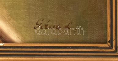 Gács L jelzéssel: Zsuzsanna és a vének. Olaj, vászon, apró felületi sérülésekkel. Kissé sérült fa ke...