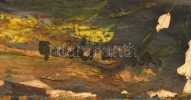 Gaál Lajos (?) jelzéssel: Sétálók. Olaj, vászon, sérült (festék több helyen elvált, lepergett a vász...