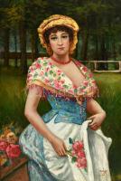 Czinege Zsolt (1964-): Bájos hölgy. Olaj, vászon, jelzett. 91×60,5 cm