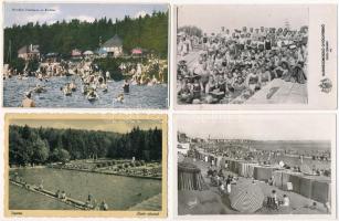 8 db RÉGI magyar és külföldi város képeslap, fürdőélet / 8 pre-1945 Hungarian and other European postcards: swimming pools
